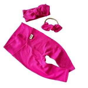 Fuchsia Ribbed Leggings and/or Headband Set, Unisex Boho Baby, Preemie Girl Clothes, Newborn Coming Home Outfit, Cute Toddler Pants