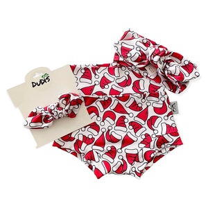 Baby Girl Santa Hat Bummies and Headband Set Cute Christmas Outfit Festive Holiday Baby Clothes Perfect Newborn Photo Prop