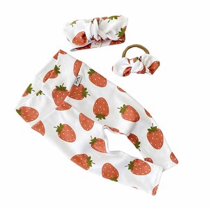 Strawberries on White Leggings and/or Headband Set, Preemie Girl Clothes, Newborn Coming Home Outfit, Cute Toddler Pants, Berry Print