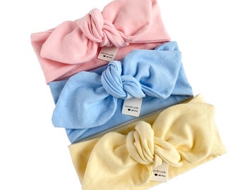 Baby Girl Pastel Top Knot Headbands,  Baby Pink, Light Blue, Butter Yellow,  Mommy and me headbands, Preemie, Newborn Headwrap