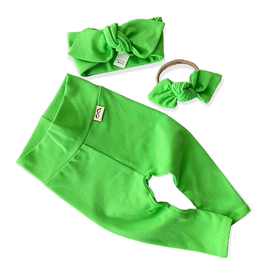 Neon Lime Green Leggings And/or Top Knot Headband, Newborn Girl Coming Home Outfit, Cute Preemie