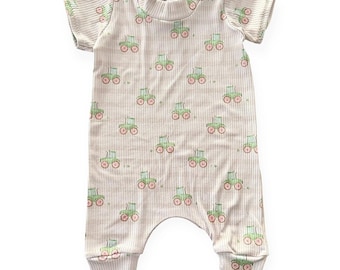 Country Roads Tractor Ribbed Harem Romper, Boy Baby Outfit, Toddler Jumpsuit Preemie-4T, Cute Baby Shower Gift, Tractor baby boy  set