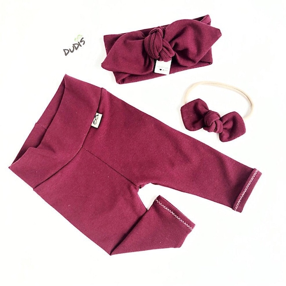 Baby Girl Burgundy Red Leggings And/or Top Knot Headband Set, Newborn  Coming Home Outfit, Preemie Clothes, Toddler Pants 