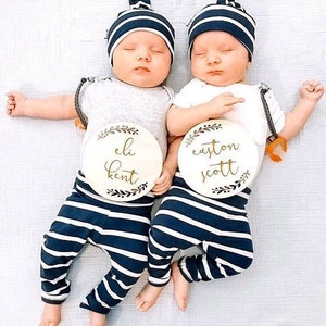 Boy Navy White Striped Leggings and Knot Hat / Preemie Clothes - Etsy