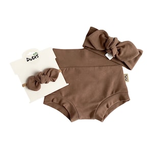 Mocka Brown High Waisted Bummies and/or Headband Set, Baby Bummy Shorts, Toddler Bummies Headband, Cute Clothing for Kids