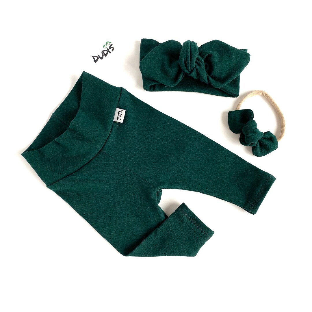 YOU CHOOSE COLOR, Forest Green Baby Girl Leggings And/or Top Knot