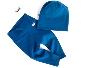 Set med påfågelblå leggings och mössa för babypojke, byxor och mössa för småbarn, outfit för att komma hem till nyfödd pojke, kläder för för tidigt födda pojkar