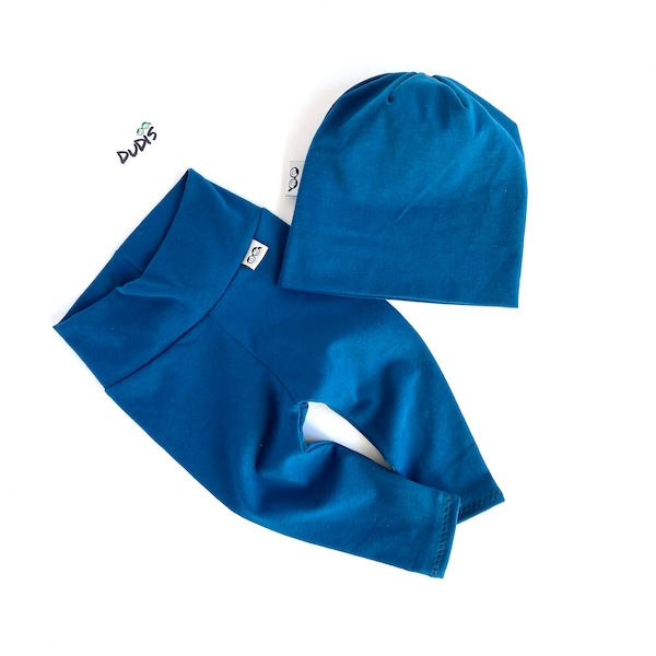 Baby Boy Peacock Blue Leggings and Beanie Set, Toddler Pants and Hat, Newborn Boy Coming Home Outfit, Preemie Boy Clothes