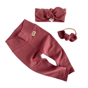 YOU CHOOSE COLOR, Dusty Marsala Leggings and/or Top Knot Headband, Baby Girl Gift Set, Newborn Coming Home Outfit, Cute Preemie Clothes Set