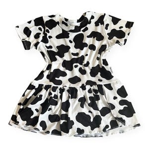 Baby Girl Cow Print Dress Farm Theme Outfit Short Sleeve, Sleeveless, or Long Sleeve, Toddler Farm Birthday Outfit, Moo Moo Dress Gift