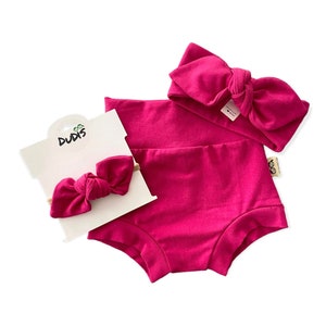 Hot Pink Bummy and/or Tiny Knot or Top Knot Headband Set / Baby Girl Clothes Outfit / Baby, Toddler Diaper Cover / High Waisted Short