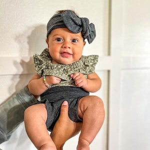 Charcoal High Waisted Bummies and/or Top Knot Headband Set, Baby Grey Diaper Cover, Toddler Bummy Shorts, Cute Clothing for Kids