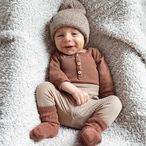 Latte Rib Knit Leggings, Newborn Pants, Cute Preemie Boy Clothes