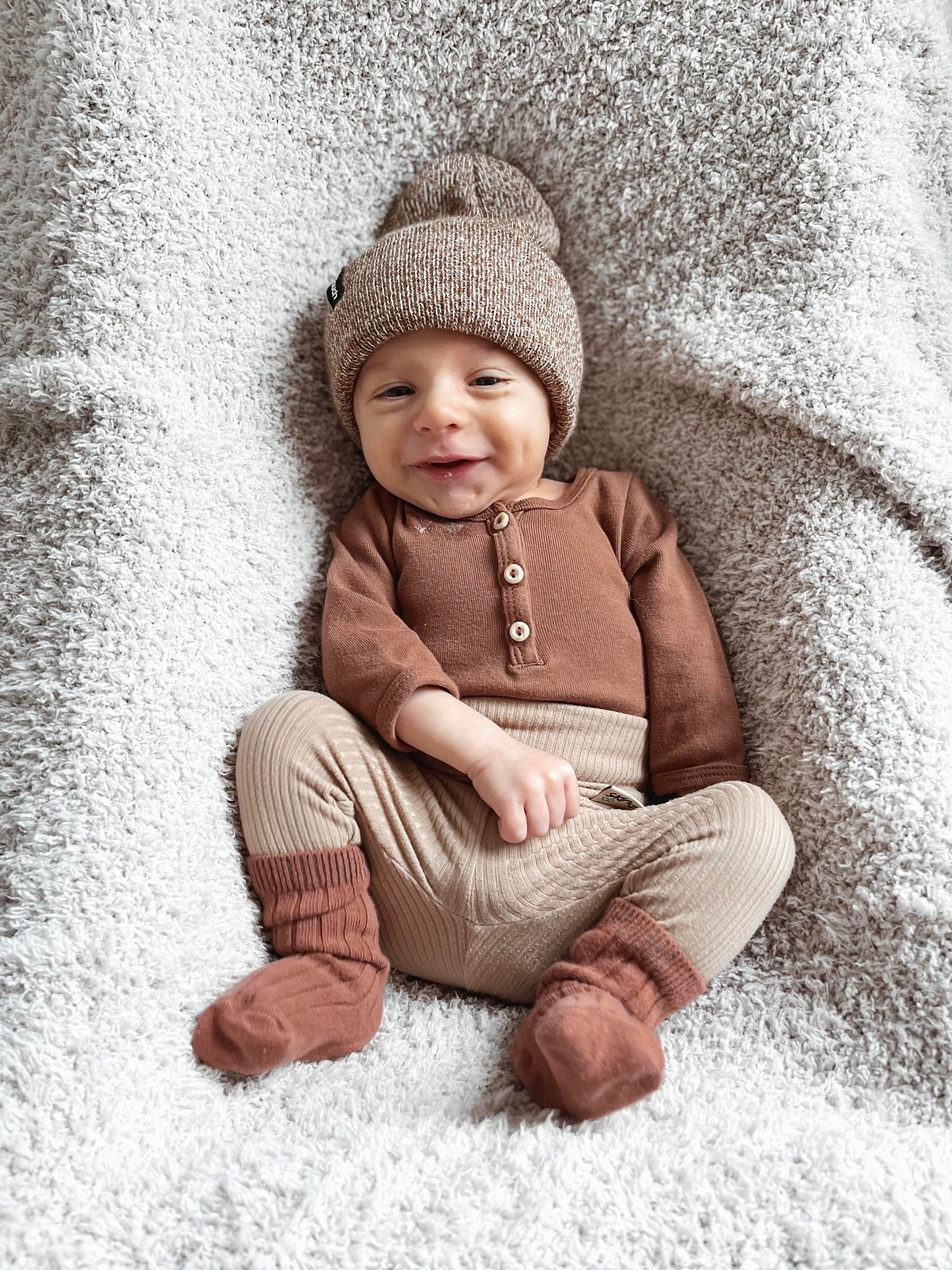 Latte Rib Knit Leggings, Newborn Pants, Cute Preemie Boy Clothes