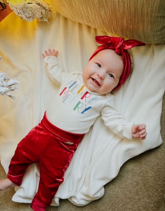 Red Velvet Leggings And/or Top Knot Headband Set, Baby Girl