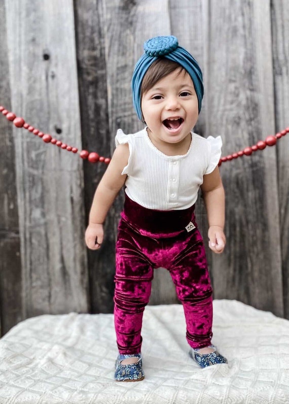 Buy Burgundy Velvet Leggings And/or Top Knot Headband Set, Baby Girl  Clothes, Newborn Coming Home Outfit, Preemie Christmas Online in India 