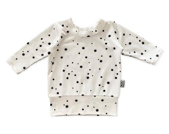 My Lucky Stars on White Rib Dudis Pullover, Children’s Sweatshirt, Handmade Kids Sweater, Neutral Kids Sweatshirt, Toddler Boy/ Girl Sweater
