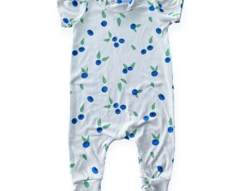 Baby Harem Romper, Ribbed Baby Romper Blueberry, Unisex Baby Outfit, Toddler Jumpsuit, Baby Shower Gift