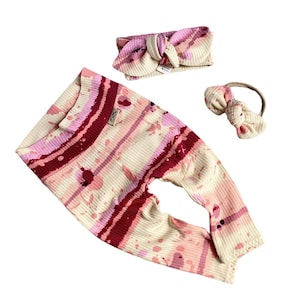 Pink Abstract Striped Rib Leggings and/or Headband Set, Unisex Baby, Preemie Clothes, Newborn Coming Home Outfit, Cute Toddler Pants