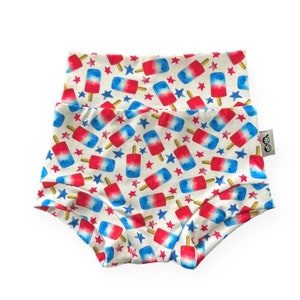 Patriotic Popsicles Bummies, Baby Boy Shorts, Toddler Diaper Cover, High Waisted Biker Shorts, Bomb Pop July 4th Bloomers,Red White Blue USA