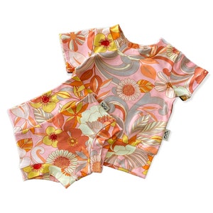 Retro Aloha Dudis Summer Lounge Set, Handmade Kids Tee and Shorts Set, Summer holiday outfit, Newborn Clothes, Baby gift Toddler Fashion