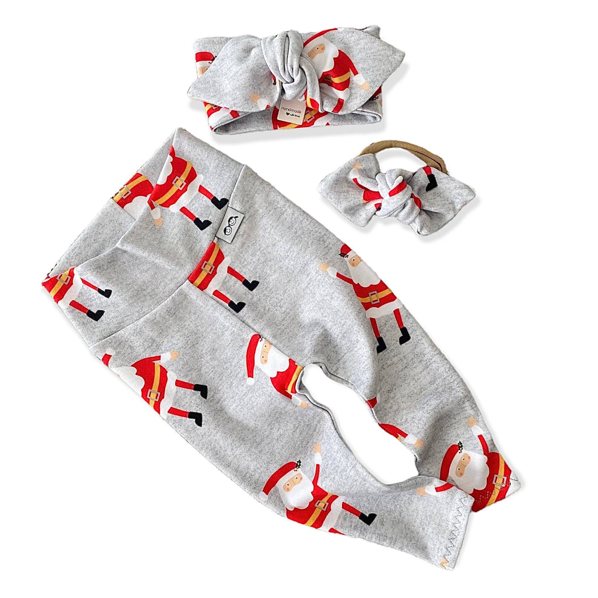 Happy Santa Leggings And/or Headband, Unisex Holiday Baby Pants