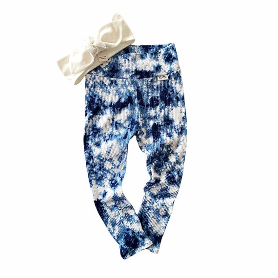 Denim Rib Tie Dye Leggings With White Headband, Baby Girl Clothes