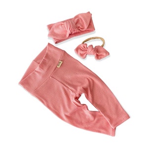 Pink Ribbed Leggings and/or Headband Set, Baby Girl Boho, Preemie Girl Clothes, Newborn Coming Home Outfit, Cute Toddler Pants Easter Outfit