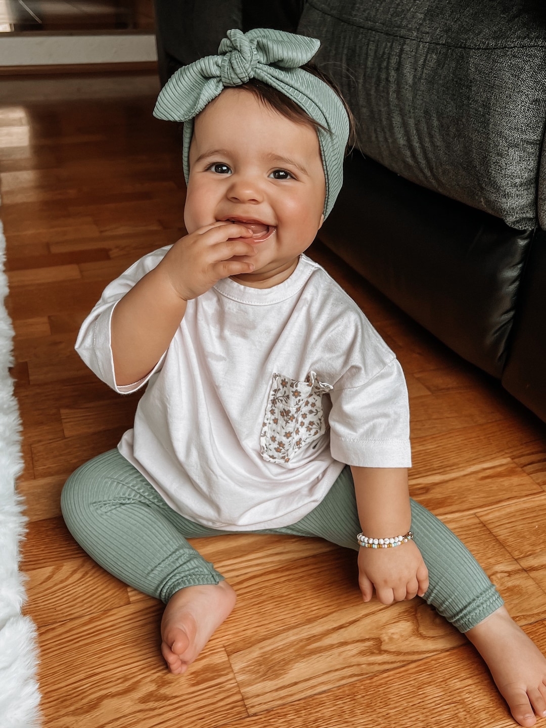 Sea Spray Ribbed Leggings And/or Headband Set, Unisex Boho Baby