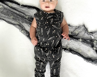 Skeleton Halloween Harem Baby Clothing Baby Romper Baby Girl Romper Summer Baby Sleeveless Unisex Jumpsuit Summer Baby Outfit for Halloween