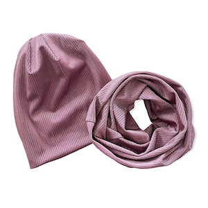 Dusty Orchid Shiny Ribbed Slouchy Beanie and Infinity Scarf, Baby Slouchy Beanie, Kids Beanie, Toddler Beanie, Beanie and Infinity scarf