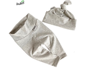 YOU CHOOSE COLOR, Unisex Baby Light Heather Grey Leggings and Knot Hat Set,  Newborn Boy Coming Home Outfit, Preemie Pants & Knotted Hat
