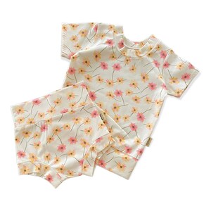 Cream Floral Dudis Summer Lounge Set, Handmade Kids Tee and Shorts Set, Summer outfit, Newborn Clothes, Toddler Fashion Outfit