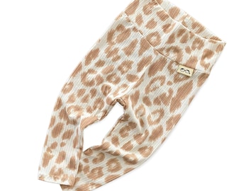 Leggings caneladas creme taupe, calças esportivas para recém-nascidos, roupas fofas para meninos prematuros, calças longas de verão para crianças pequenas, calças de ioga para bebês, leggings com estampa animal
