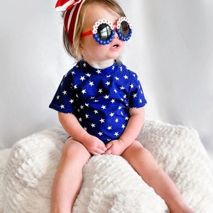 Navy Stars & Red Striped Mix and Match Dudis Summer Lounge Set, Handmade Kids Tee and Shorts Set, Summer holiday outfit, Newborn Fashion image 7