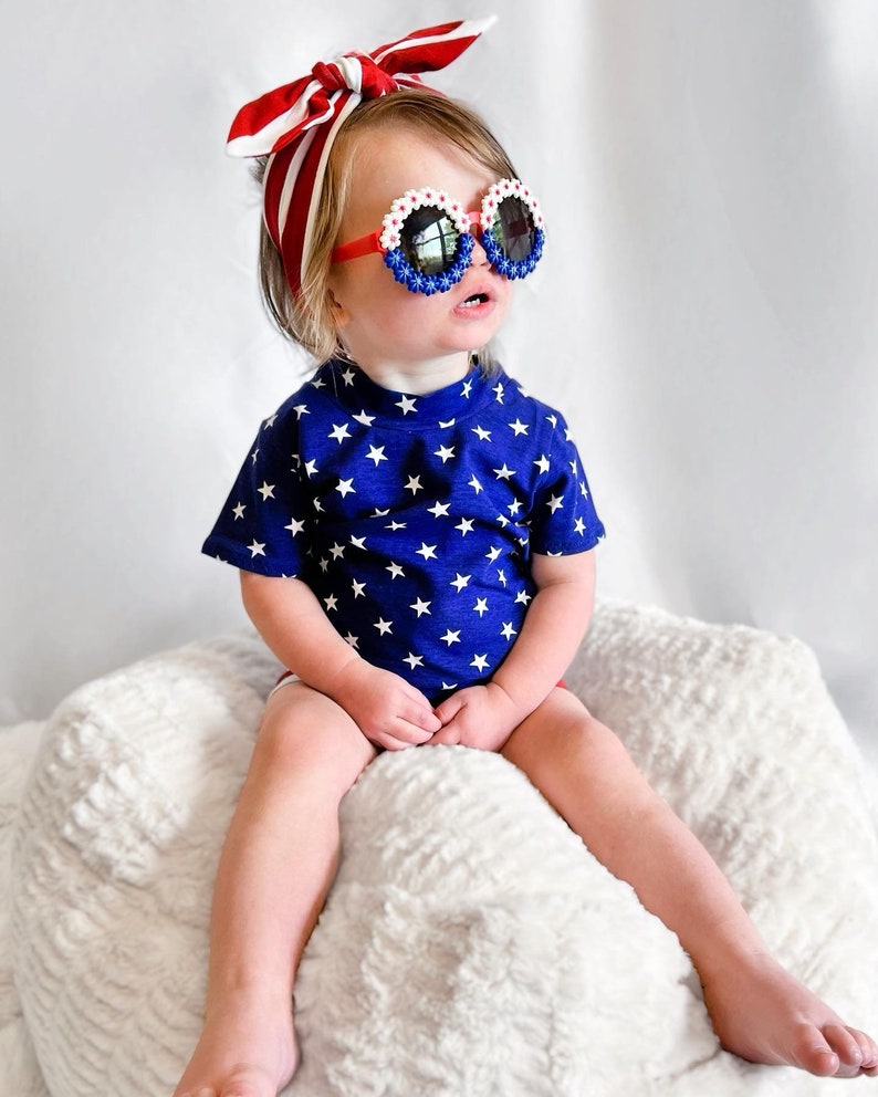 Navy Stars & Red Striped Mix and Match Dudis Summer Lounge Set, Handmade Kids Tee and Shorts Set, Summer holiday outfit, Newborn Fashion image 7