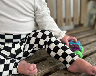 Conjunto de leggings y diadema de bebé con cuadros retro negros: Conjunto de punto a cuadros retro para niña pequeña