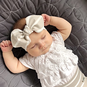 Baby Girl Grey White Striped Top Knot Headband / Preemie, Newborn,Toddler,Adult Knotted Headwrap / Mommy and Me Set / Womens Hair Band / image 1