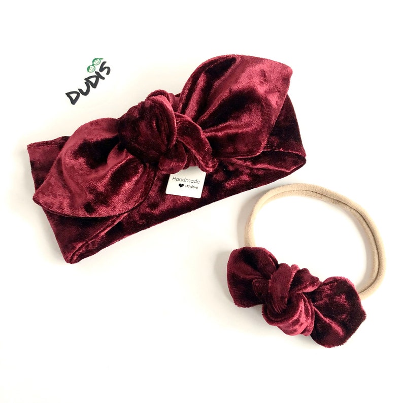 Newborn Coming Home Outfit Burgundy Velvet Leggings and Top Knot Headband Set Baby Girl Clothes Preemie Christmas