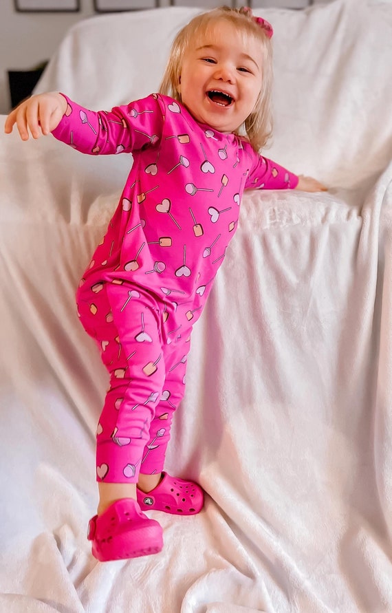 Pink Heart Lollipops Baby Girl Harem Romper, Toddler Girl Outfit