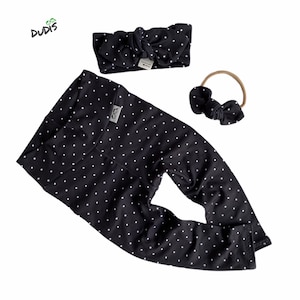 Black and White Polka Dot Leggings and/or Headband Set, Baby Girl Gift, Newborn Coming Home Outfit, Preemie Clothes, Toddler Pants