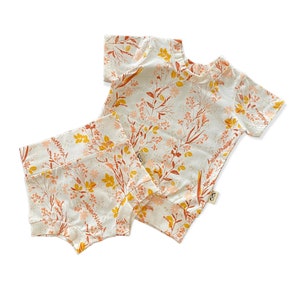 Fall Wildflowers on Cream Dudis Summer Lounge Set, Handmade Kids Tee and Shorts Set, Summer outfit, Newborn Clothes, Toddler Fashion Outfit