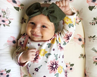 Baby Girl Olive Top Knot Headband / Preemie, Newborn, Toddler, Adult Knotted Headwrap / Mommy and Me Set / Womens Hair Band /