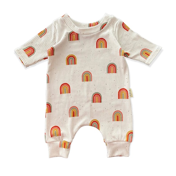 Boho Rainbows Ribbed Knit Long Sleeve Harem Baby Clothing Baby Girl Romper  Baby Boy Romper Unisex Baby Jumpsuit Baby One Piece