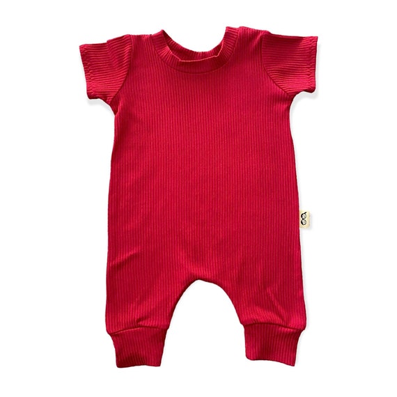 Red Rib Harem Short Sleeve Baby Clothing Baby Romper Baby Girl