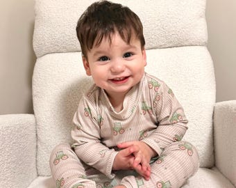 Country Roads Tractor Lounge Set – Ribbed Long Sleeve Top & Leggings, Boy Toddler Outfit Size Preemie to 4T, Country Roads Baby Gift Set