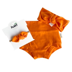 Orange High Waisted Bummies and/or Top Knot Headband Set, Baby Bummy Shorts, Toddler Bummies Headbands, Cute Clothing for Kids