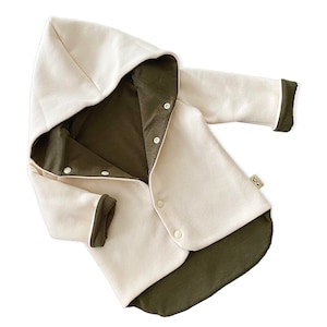 Barely beige/ Ivory + Heather Olive Hooded Jacket, Baby Infant Toddler Kid Coat, Fall Baby Girl Clothes, Fall Baby Boy Jacket, Autumn Outfit