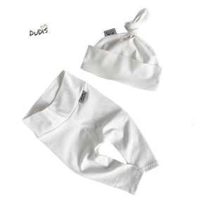 U CHOOSE COLOR, Baby Unisex White Leggings and Knot Hat Set, Preemie Pants and Beanie, Newborn Boy Girl Coming Home Outfit
