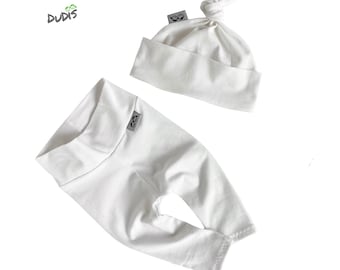 U COLOR WÄHLEN, Baby Unisex weiße Leggings und Knotenhut Set, Preemie Hose und Mütze, Neugeborene Jungen Mädchen nach Hause kommen Outfit